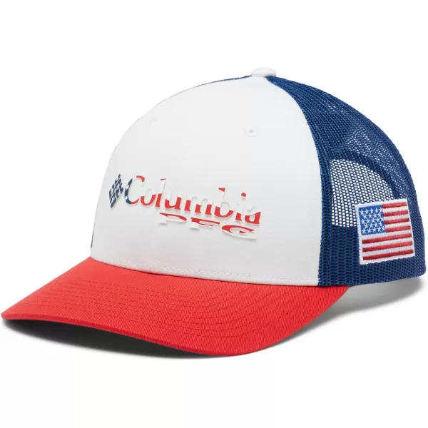 Columbia Womens PFG Logo Mesh Ball CapHigh CrownRed Spark  Us Flag