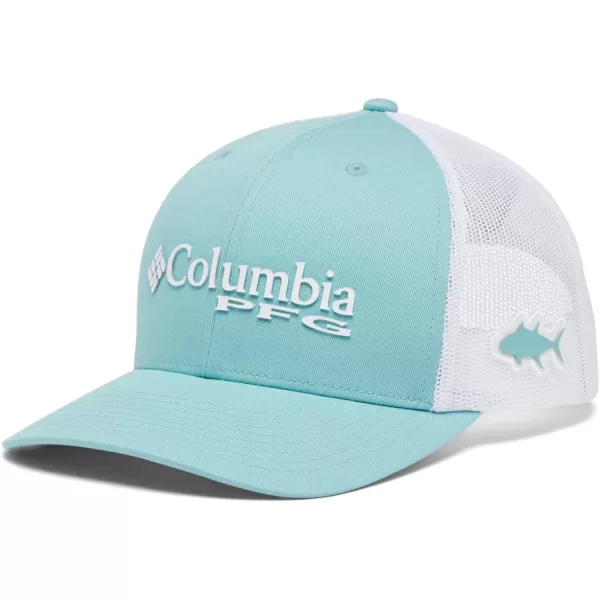 Columbia Womens PFG Logo Mesh Ball CapHigh CrownSea WaveWhite