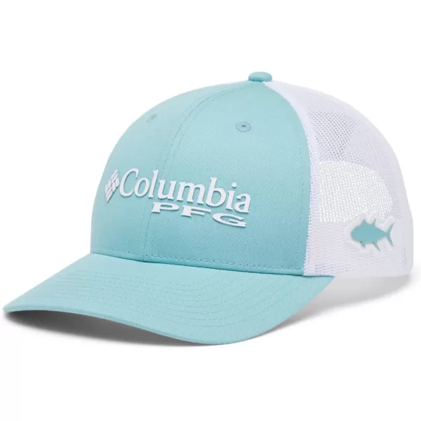 Columbia Womens PFG Logo Mesh Ball CapHigh CrownSea WaveWhite