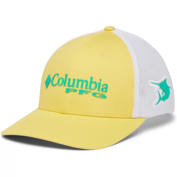 Columbia Womens PFG Logo Mesh Ball CapHigh CrownSun Glow  Electric Turquoise  Marlin