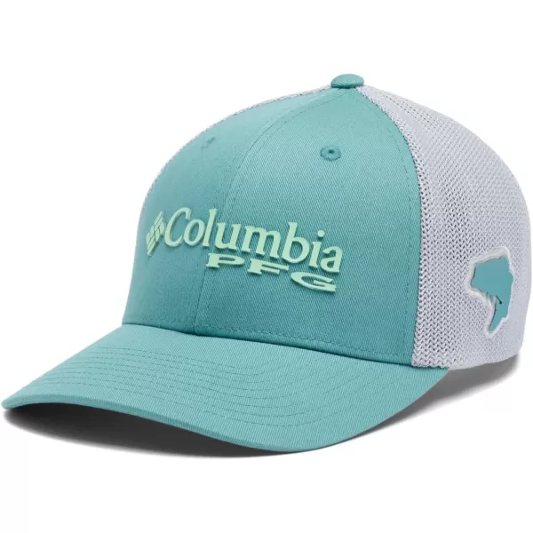 Columbia Womens PFG Logo Mesh Ball CapHigh CrownTranquil TealCool Grey