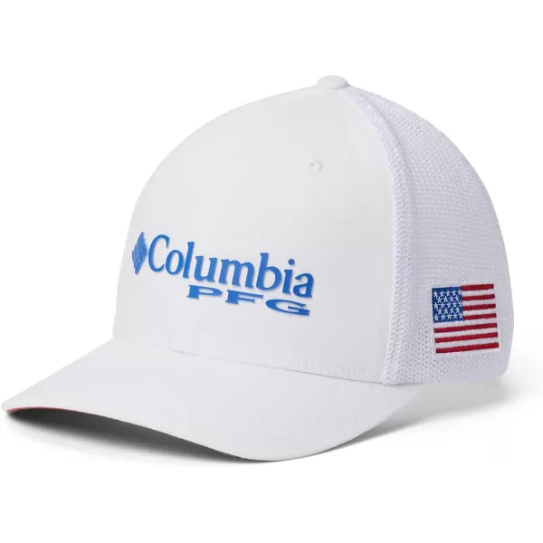 Columbia Womens PFG Logo Mesh Ball CapWhiteVivid BlueUsa Flag