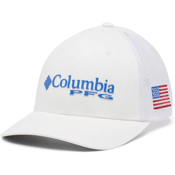 Columbia Womens PFG Logo Mesh Ball CapWhiteVivid BlueUsa Flag