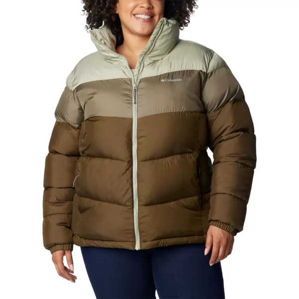 Columbia Womens Puffect Color Blocked JacketOlive GreenStone GreenSafari