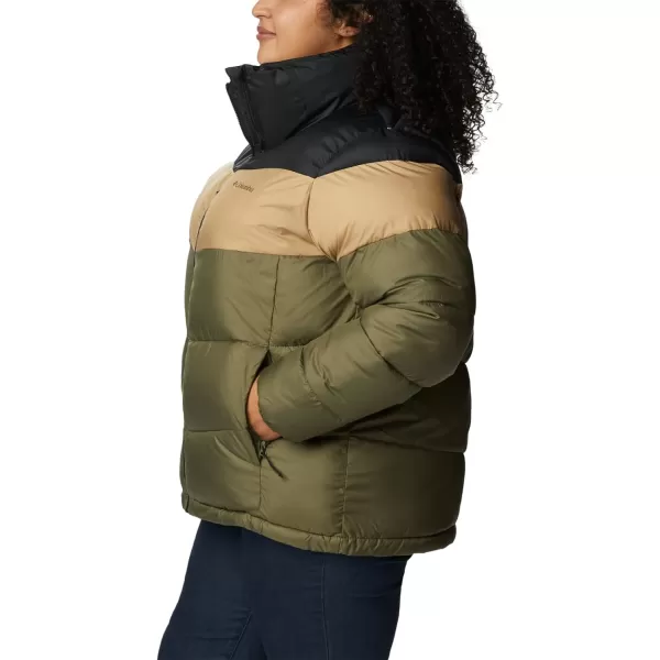 Columbia Womens Puffect Color Blocked JacketStone GreenBeachBlack