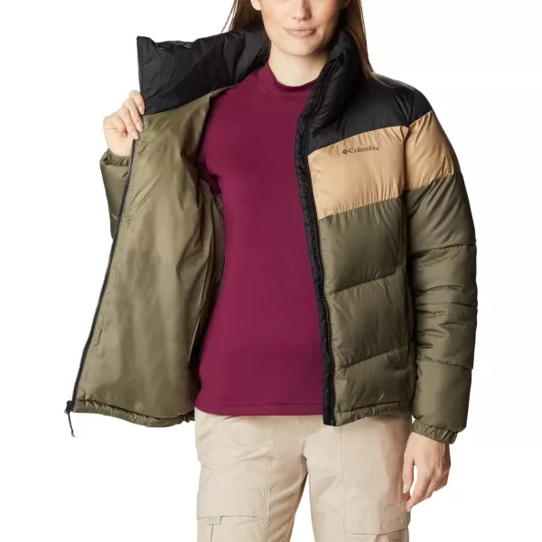 Columbia Womens Puffect Color Blocked JacketStone GreenBeachBlack