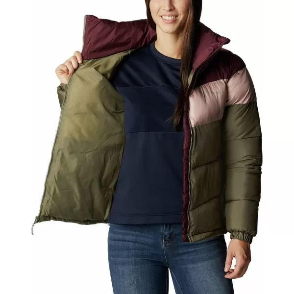 Columbia Womens Puffect Color Blocked JacketStone GreenMineral PinkMalbec