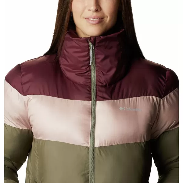 Columbia Womens Puffect Color Blocked JacketStone GreenMineral PinkMalbec