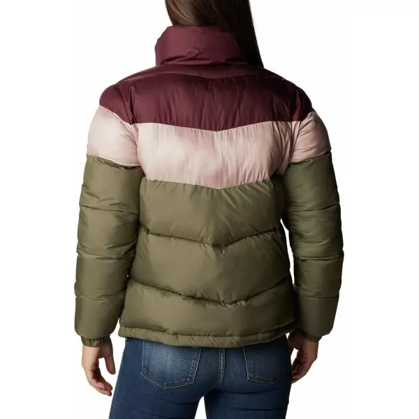 Columbia Womens Puffect Color Blocked JacketStone GreenMineral PinkMalbec