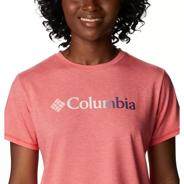 Columbia Womens Sun Trek Ss Graphic TeeRed Hibiscus HeatherBranded Gradient