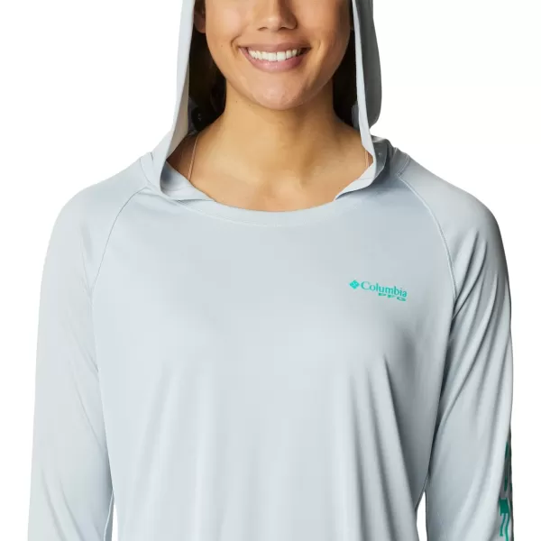 Columbia Womens Tidal Tee HoodieCirrus GreyElectric Turquoise Logo