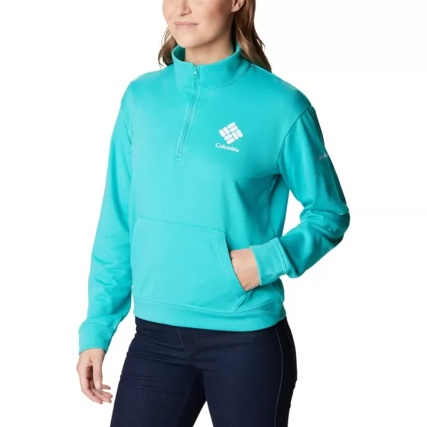 Columbia Womens Trek French Terry Half ZipBright AquaNocturnal Csc Stacked Logo