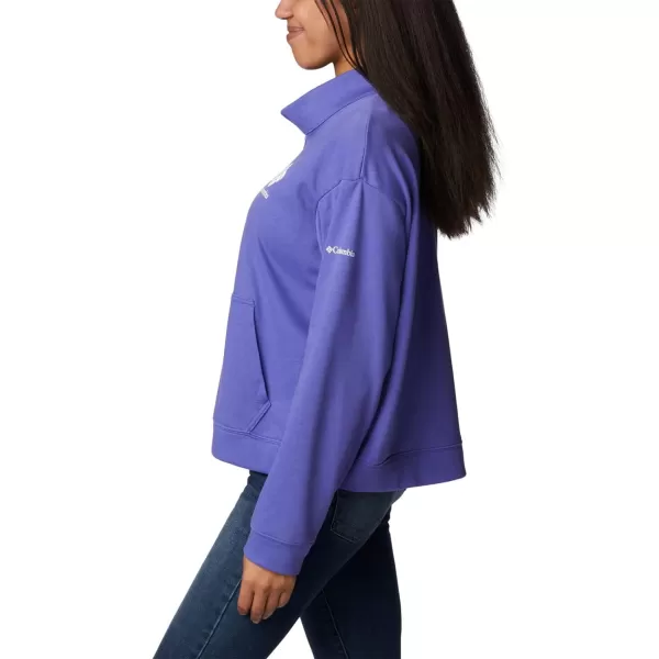 Columbia Womens Trek French Terry Half ZipPurple LotusPurple Tint Stacked Logo