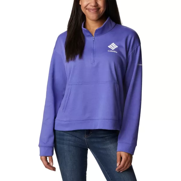 Columbia Womens Trek French Terry Half ZipPurple LotusPurple Tint Stacked Logo