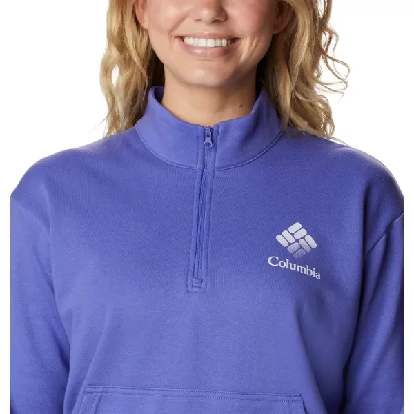 Columbia Womens Trek French Terry Half ZipPurple LotusPurple Tint Stacked Logo