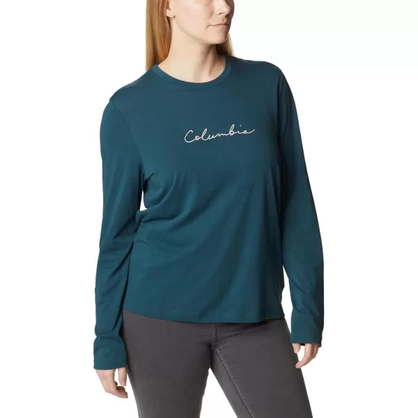 Columbia Womens Trek Relaxed Long Sleeve TeeNight WaveSimply Scripted