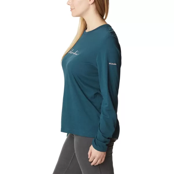 Columbia Womens Trek Relaxed Long Sleeve TeeNight WaveSimply Scripted