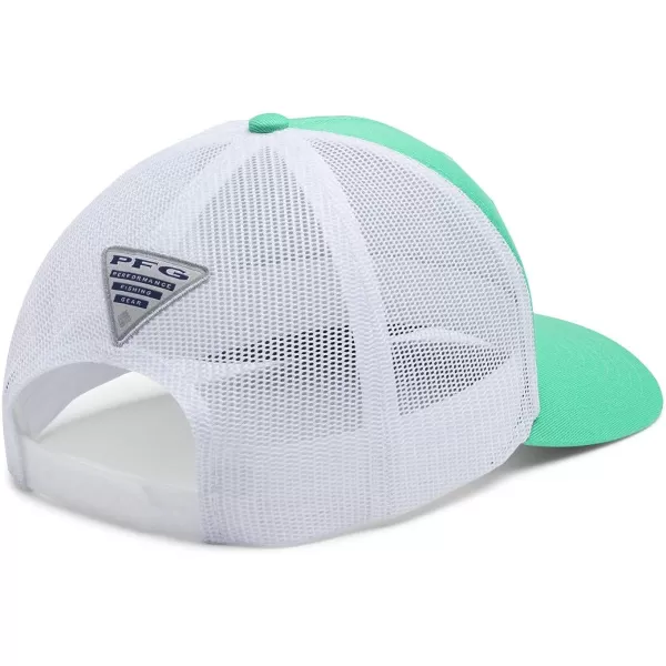 Columbia unisexadult Pfg Fish Flag Mesh Snap BackDark LimeWhiteTitanium