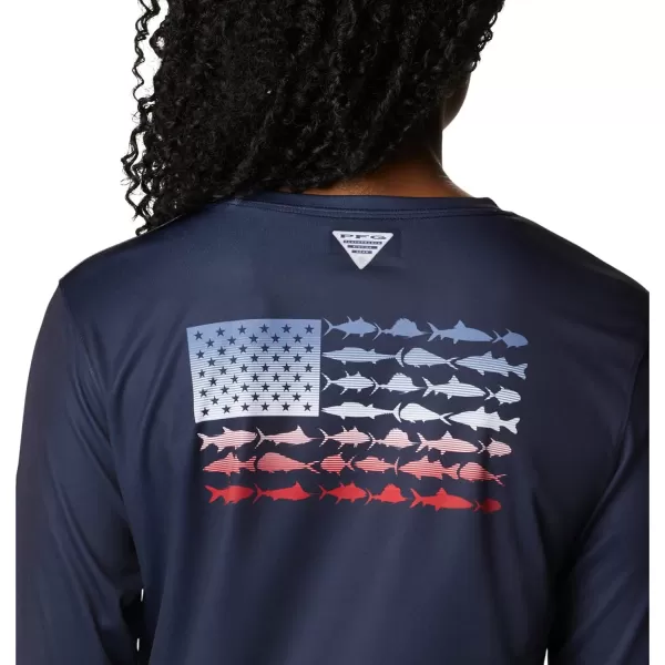 Womens Tidal Tee PFG Fish Flag LsCollegiate NavyFish Flag Ombre