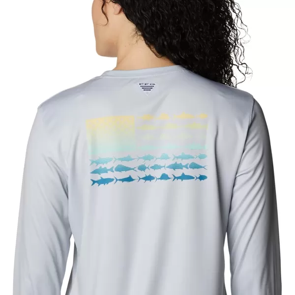 Womens Tidal Tee PFG Fish Flag LsCool GreyDeep Marine Gradient