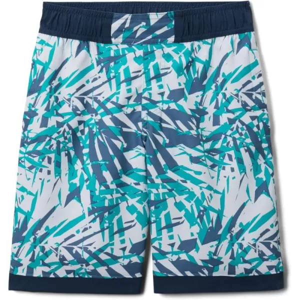 Columbia Boys Sandy Shores Boardshort MoistureWicking UV Sun ProtectionBright Aqua Dye Palms TonalDark Mountain