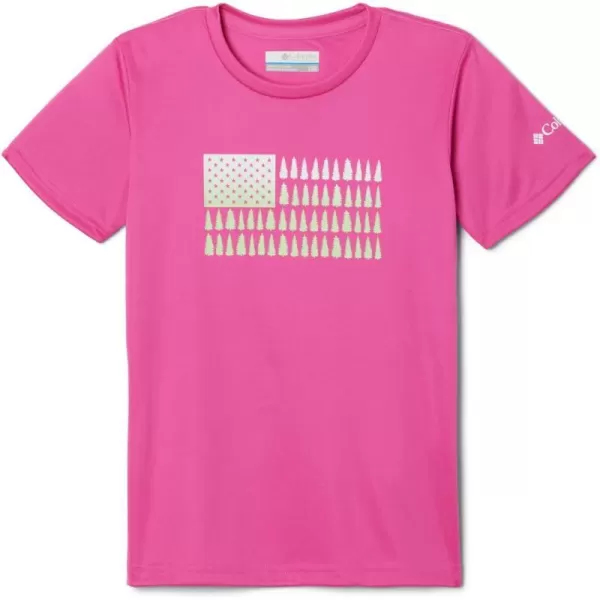 Columbia Girls Mirror Creek Short Sleeve Graphic ShirtPink IcePatriotic Pines Graphic