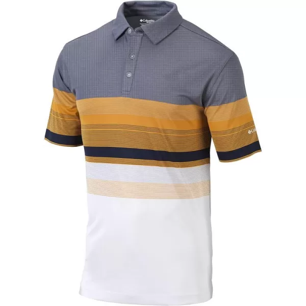 Columbia Golf OmniWick Stinger Stripe Polo Large Raw Honey wNavyColumbia Golf OmniWick Stinger Stripe Polo Large Raw Honey wNavy