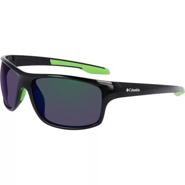 Columbia Mens Burr Rectangular SunglassesShiny Black amp GreenGreen Mirror