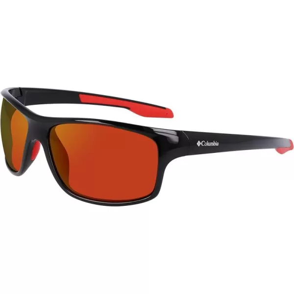 Columbia Mens Burr Rectangular SunglassesShiny Black amp RedOrange Revo