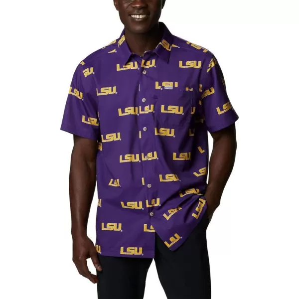 Columbia Mens Collegiate Super Slack Tide ShirtLSU Tigers LSU  Vivid Purple Logo Print