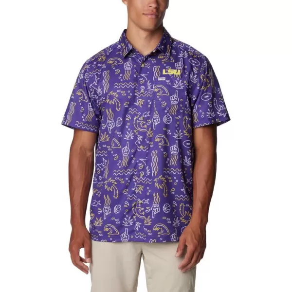 Columbia Mens Collegiate Super Slack Tide ShirtLSU Tigers Lsu  Vivid Purple Fish Fan Print