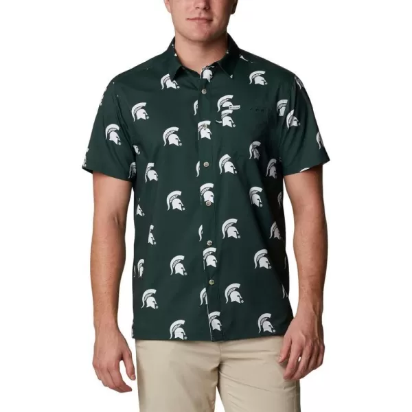 Columbia Mens Collegiate Super Slack Tide ShirtMichigan State Spartans Ms  Spruce Logo Print