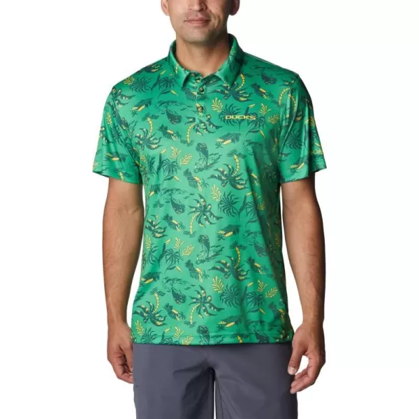 Columbia Mens Collegiate Super Terminal Tackle PoloUo  Fuse Green Dorado Isle Print