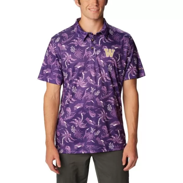 Columbia Mens Collegiate Super Terminal Tackle PoloUw  Uw Purple Dorado Isle Print