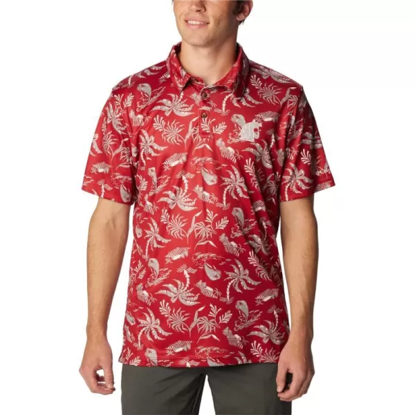 Columbia Mens Collegiate Super Terminal Tackle PoloWaz  Red Velvet Dorado Isle Print