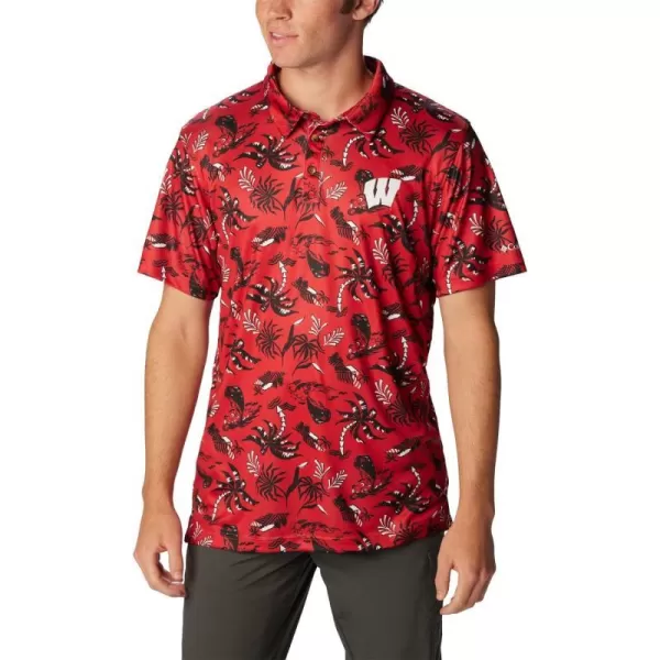 Columbia Mens Collegiate Super Terminal Tackle PoloWis  Intense Red Dorado Isle Print