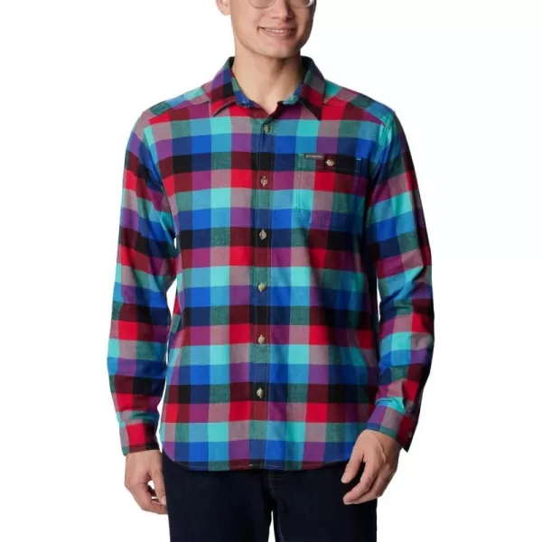 Columbia Mens Cornell Woods Flannel Long Sleeve ShirtBright Aqua Buffalo Check