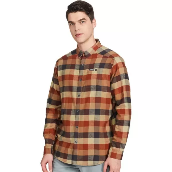 Columbia Mens Cornell Woods Flannel Long Sleeve ShirtDark Amber Multi Buffalo Check