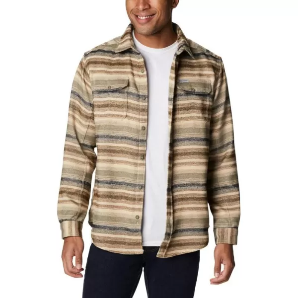 Columbia Mens Deschutes River Heavyweight Flannel Insulated Classic FitOlive Green Blanket Stripe