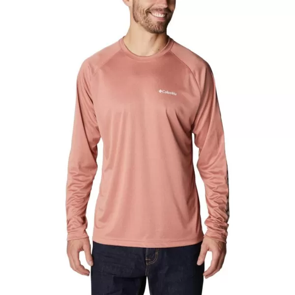 Columbia Mens Fork Stream Heather Long Sleeve ShirtDark Coral HeatherWhite Logo