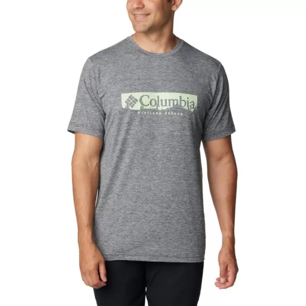 Columbia Mens Kwick Hike Graphic Short Sleeve TeeBlack HeatherCsc Box Treeline