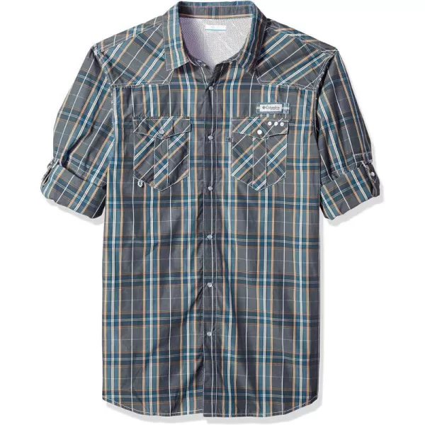 Columbia Mens Low Drag Offshore Short Sleeve ShirtBlue Heron Plaid