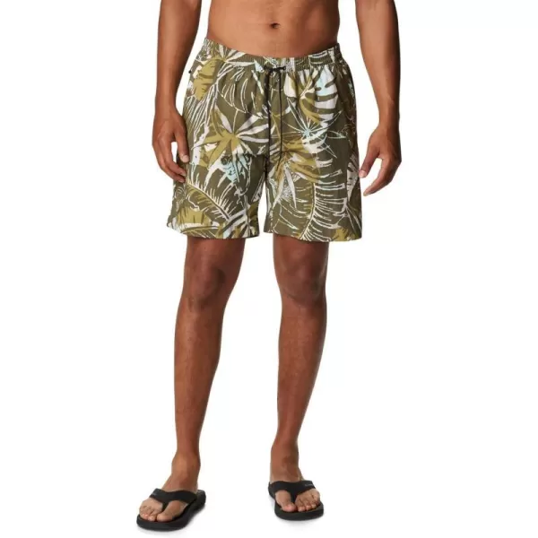 Columbia Mens M Summerdry ShortStone Green King Palm Multi