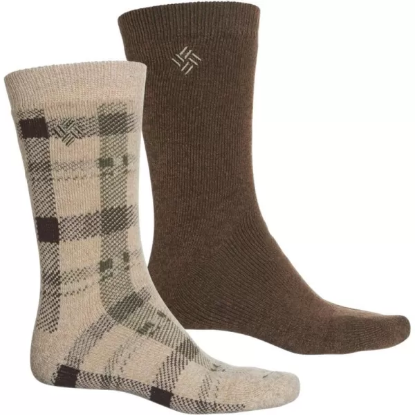 Columbia Mens Medium Weight Thermal Casual Socks 2packKhaki PlaidBrown