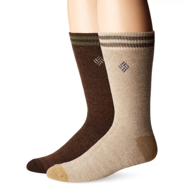 Columbia Mens Medium Weight Thermal Casual Socks 2packKhakiCoffeebrew