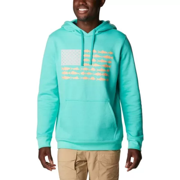 Columbia Mens PFG Fish Flag Ii HoodieElectric TurquoiseBright Nectar Usa