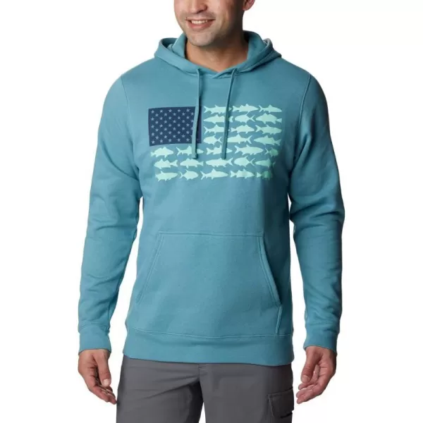 Columbia Mens PFG Fish Flag Ii HoodieTranquil TealMint Cay Inshore Fish