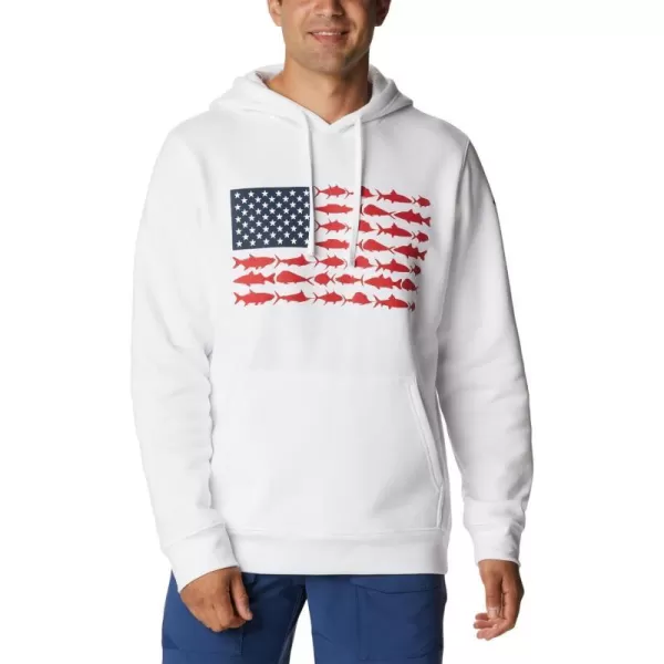 Columbia Mens PFG Fish Flag Ii HoodieWhiteRed Spark Usa