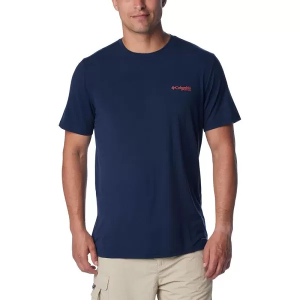 Columbia Mens PFG Fish Flag Tech Tee SsCollegiate NavySunset Red Gradient