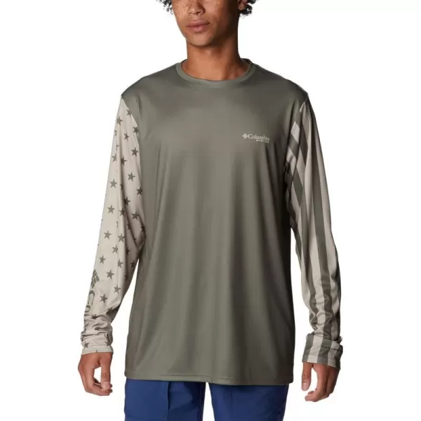 Columbia Mens PFG Terminal Tackle Global Compass Long Sleeve Sun ProtectionStone GreenAncient Fossil